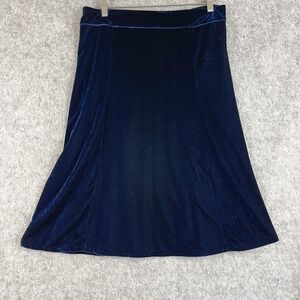 Quacker Factory Velvet Skirt Womens Large Blue Stretchy Pull On Stretchy